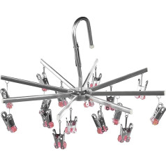 Qinglele The Sock Dryer, Drying Hanger, Stainless Steel, Clothes Airer with 16 Clothes Pegs for Underwear, Socks, Foldable, Red