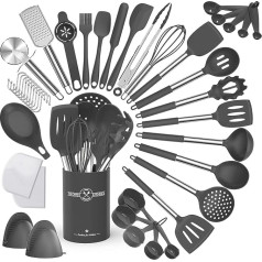 Kitchen Utensil Set, 34-Piece Silicone Cooking Utensils, Cooking Cutlery Set, Heat Resistant Cookware with Utensil Holder, Non-Stick Cooking Set, Kitchen Utensils with Stainless Steel Handle