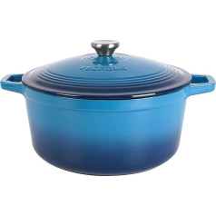 VeoHome Cast Iron Pot 6 L | Roasting Dish | Cast Iron Pot Blue - Dutch Oven | Stewing Pan | Frying Pan | Cooking Pot | Casserole or Frying Dishes Stew | Bread Baking | Dutch Oven | Oven Safe | Enamel