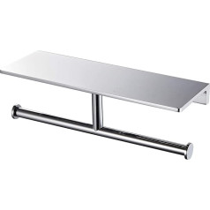 NSODOO Double Roll Toilet Roll Holder with Solid Brass Shelf and Premium Hotel Style Tissue Dispenser - Safe Storage - Polished Chrome Finish