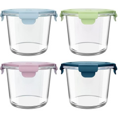 UHAPEER 710 ml Glass Containers with Lid, Meal Prep Glasses, Set of 4, Salad Bowl, Food Storage Containers, Soup Containers to Go, Round Glass Food Containers, Airtight Glass Bowl Storage Jars