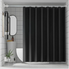 Waterproof Shower Curtain, Bath Curtain, Anti-Mould and Washable, Shower Curtains, for Bathtub and Shower, 180 x 180 cm, Black