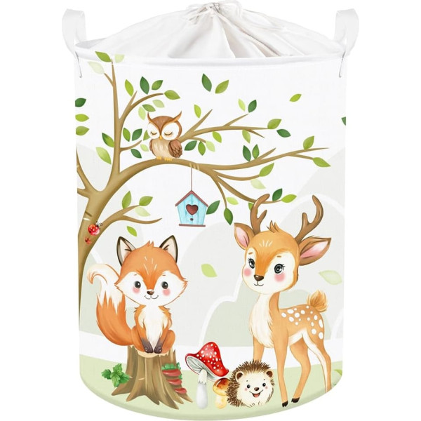 Clastyle Wild Animals Children's Laundry Basket with Handle Tree Branches Clothes Toy Storage Basket Boys Girls Storage Box for Baby Room Bathroom, Fox Deer, 36 x 45 cm