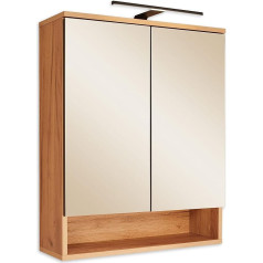 RIOM Bathroom Mirror Cabinet with LED Lighting in Artisan Oak Look, Bathroom Mirror Cabinet with Lots of Storage Space, 60 x 75 x 22 cm (W x H x D)