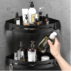 Duschablage Ohne Bohren,Duschregal Ecke 2 Stück,Duschablage Edelstahl Selbstklebend Mit 4 Haken,Badezimmer Regal Badezimmer Organizer Ohne Bohren für Badezimmer Küche-(Schwarz)