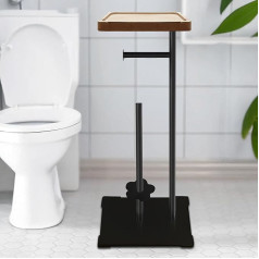 Zyvoq Toilettenpapierhalter | Stehender Toilettenpapierhalter | Bambus & Edelstahl | Schwarz