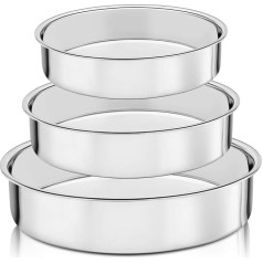 HaWare Cake Tins Set of 3, 100% Stainless Steel Round Cake Tin, Healthy and Durable, Mirror Polished and Easy to Clean, Dishwasher Safe - 20cm/24cm/28cm