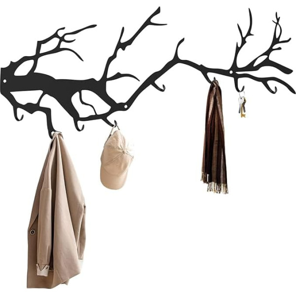 Wall Coat Hook, Coat Hook, Wall Hook, Black Metal Hook Rail in Branch Style for Bedroom, Living Room, Bathroom, Kitchen