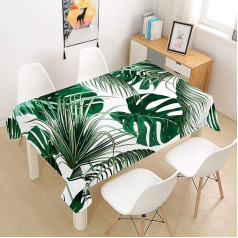 Waterproof Tablecloth Table Linen, Rectangular Washable 3D Tropical Plants Print Polyester Tablecloths Wipe Clean Tablecloth for Kitchen Party Outdoor Garden (Green, 140 x 240 cm)
