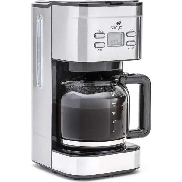 Senya SYBF-CM019 Coffee Machine, Stainless Steel, 1.5 Litres, Black/Stainless Steel