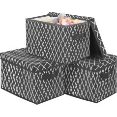VERONLY Storage Boxes with Lids - Foldable Storage Baskets with Sturdy 2 Handles, (Pack of 3), Collapsible Storage Bin, Cube Organiser for Closets, Bedrooms,