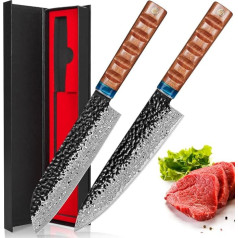 Damask Chef's Knife Set, Kitchen Knife Made of 67 Layers Damascus Steel Knife with Ergonomic Handle for Household, Restaurant (2-Piece Kitchen Knife)