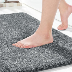 Yimobra Non-Slip Bathroom Rug, Extra Soft and Comfortable, Water-Absorbent, Thick and Machine Washable, Fluffy Bath Mat for Shower and Bathtub, Dark Grey & White, 92 x 61 cm