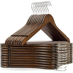 Amber Home Pack of 20 44.5 cm Retro Wooden Hangers with Rod and Groove, Antique Brown Hanger for T-Shirt, Shirt, Suit, Coat, Dress, Wedding, Strappy Top