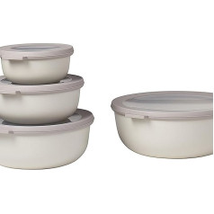 Mepal – Cirqula Multi Bowl Set 4 Pieces Round Nordic White – 350, 750, 1250 and 2250 ml – Can be used as a Storage Container, Fridge and Freezer Canister, Microwave Utensil and Serving Bowl with Lid