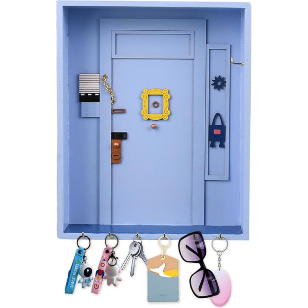 Friends Key Holder, Monica's Door Frame Keyring Cute Home Gift for TV Show, Key Holder with Shelf, Organiser Mail Key Holder for Entrance, Bathroom, Living Room, Office (Blue)