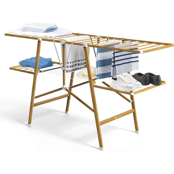 Vounot Foldable clothes airer, stainless steel clothes dryer, drying length 24 m, imitation wood appearance