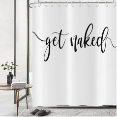Shower Curtain, White, 120 x 180 cm, Black Art Font Words Get Naked Shower Curtains, Funny Quotes, Beautiful and Cool Bath Curtain, Waterproof, Polyester Fabric, Washable Bath Curtain with