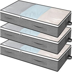 AiQInu Pack of 3 Underbed Storage Boxes 100 x 50 x 15 cm, Foldable Underbed Storage with Viewing Window, Clothes Storage for Clothes, Blankets, Duvets