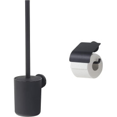 Tiger Urban Toilet Brush, Colour: Black, Toilet Brush Set for Wall Mounting & Urban Toilet Roll Holder with Lid, Swivel, Colour: Black
