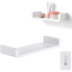 Shower Shelf without Drilling, Bathroom Organiser, Floating Shelves, White, Self-Adhesive Shower Shelf, Fixed, No Need for Drilling, Can Be Used in Toilets and Bathrooms
