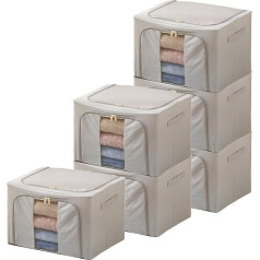Goesort Pack of 6 Clothes Storage Boxes with Steel Frame Support, 66L Moving Bag, Wardrobe Storage Organiser, Packing Boxes for Moving with Transparent Windows for Towel, Duvet