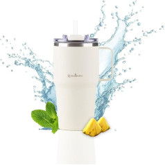 Thermal Mug XL 870 ml Stainless Steel ROSMARINO Insulated Mug with Straw Keeps Cold for 11 Hours & 7 Hours Warm Thermos Flask Leak-Proof BPA-Free Coffee Mug To Go