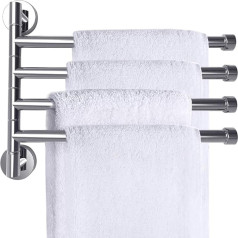 Swivel Towel Rail Chrome Stainless Steel Bath Rack Wall Mounted Towel Rack Holder with 4 Swivel Bars, Swing Towel Holder for Kitchen, Bathroom, Toilet