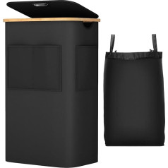 OUSFOT Laundry Basket with Lid, 105L Large Laundry Basket with Bamboo Handles, 600D Oxford Fabric Waterproof Laundry Basket with Removable Bag for Laundry Room, Bedroom, Living Room, Black