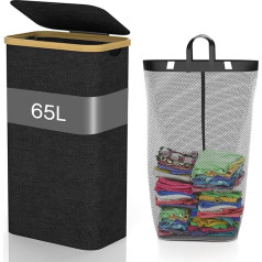 65L Slim Laundry Basket with Lid, Narrow Small Laundry Basket for Dirty Clothes with Removable Bag, Fabric Storage, Laundry Basket for Bedroom, Bathroom, Laundry Room