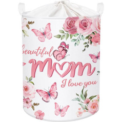 Clastyle Mother's Day Women's Laundry Basket with Lid Foldable Flower Clothes Toy Storage Basket Mother Storage Box for Bedroom Bathroom Butterfly 36 x 45 cm