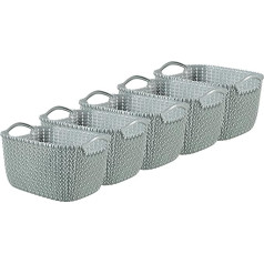 Curver 5 Pack Knitted Effect Storage Baskets Kitchen Living Room Bathroom Bedroom Small Rectangle Storage Bins 8L Mist Blue