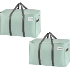 102 Litre Large Storage Bag, Storage Box with Lid, Strong Handles Moving Bags with Zips, Alternative Moving Boxes, Foldable Clothes Storage (Light Green, Pack of 2)