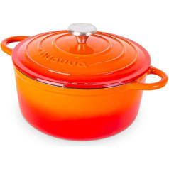 Cast Iron Pot with Lid - Enamel Casserole with Non-Stick Oven Safe - Orange, 4.7 Litres, 24 cm - Suitable for Baking Bread - By Nuovva