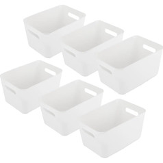 ASelected 6 Plastic Storage Boxes, White Storage Baskets, 25 x 17 x 15 cm, Storage Boxes for Kitchen, Cabinets, Office, Bathroom, Toys, Durable Storage Boxes