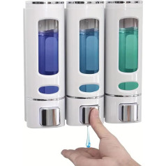 3 in 1 Chamber Wall Mounted Bathroom Shower Pump Dispenser 400ml Shampoo and Conditioner Dispenser Shampoo Shower Gel Container Dispenser for Bathroom Kitchen Hotel