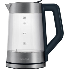 Sencor SWK 1795SS Glass Kettle with 1.7 Litre Capacity and 2200 Watt Power, Stainless Steel, Interior Lighting, 100% BPA-Free, Temperature Control (50°C to 100°C)