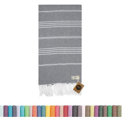 Large Turkish Peshtemal Beach Towel The Traditionéll Hammam Towel Bath Towel Sauna Towel Shower Towel Spa Sports Yoga Travel 100% Cotton XXL Prewashed 100 x 180 cm (Dark Grey)