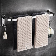 Wall Mounted Bathroom Towel Rail Double Bar Stainless Steel Bath Towel Holder with 2 Hooks 58cm