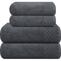 MyOwn Ultra Soft 4-Pack Cotton Towel Set, Includes 2 Oversized Bath Towels 70 x 140 cm, 2 Hand Towels 50 x 90 cm, Daily Use, Compact and Lightweight — Charcoal Grey