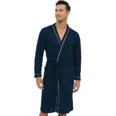 Bathrobe Lightweight Men's Thin Summer Dressing Gown with Pocket Cotton Blend Shaped Collar Lightweight Sauna Gown Kimono Long Sleeve Pyjamas House Coat Sleepwear