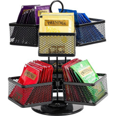 Puricon 2 Tier Rotating Tea Box Tea Bag Organiser, Removable Tea Box with 6 Compartments Tea Bag Tea Holder, Metal Tea Storage Box for Tea Bag Box – Black