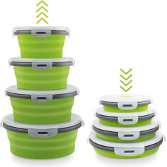 Silicone Collapsible Containers, Pack of 4 Reusable Collapsible Food Storage Containers Freezer to Oven Safe (Green)