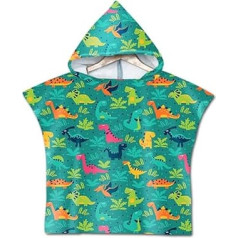 Bath Poncho Beach Towel with Hood for Children, Cartoon Flamingo Microfibre Bathrobe Bath Towel Quick Drying Change Dresses Poncho Towel for Boys Girls (60 x 60 cm, Green)