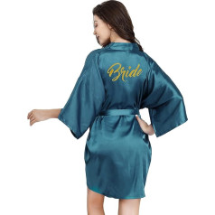 EPLAZA Bridal Bridesmaid Robes for Wedding Bridal Shower Women Short Solid Colour Silky Satin Robe with Gold Glitter Kimono One Size