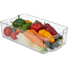 Relaxdays Fridge Organiser, Food Storage, H x D: 10 x 38 x 21 cm, Fridge Box with Handle, Transparent