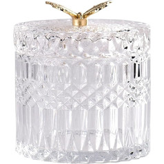 Glass Storage Container with Lid, Transparent Glass Sugar Bowl, Candy Jar with Lid, Glass Container for Sweets, Decorative Glass Container for Sweets, Snacks, Biscuits, Home, Office, Wedding