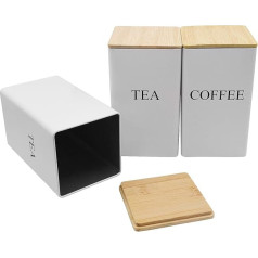 Toolzia Tea Coffee Sugar Canister Set with Bamboo Lids Easy Open Airtight Food Storage Containers - White - Set of 3