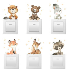 Pack of 12 Stickers Light Switch Children, Cartoon Animals Pattern Funny Light Switch, PVC Switch Sticker, Self-Adhesive, Wall Sticker