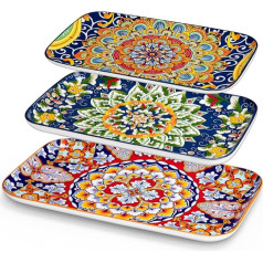 vancasso Serving Plate, Set of 3, Simi Series Rectangular Plate Set, Bohemian Dinner Plates, Cake Plates, Dessert Plates, Breakfast Plates, 3 Sizes Serving Plates